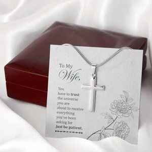 To My Wife Trust Be Patient Cross Pendant Necklace